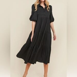 The Pants Store Tiered Black Poplin Dress Size M